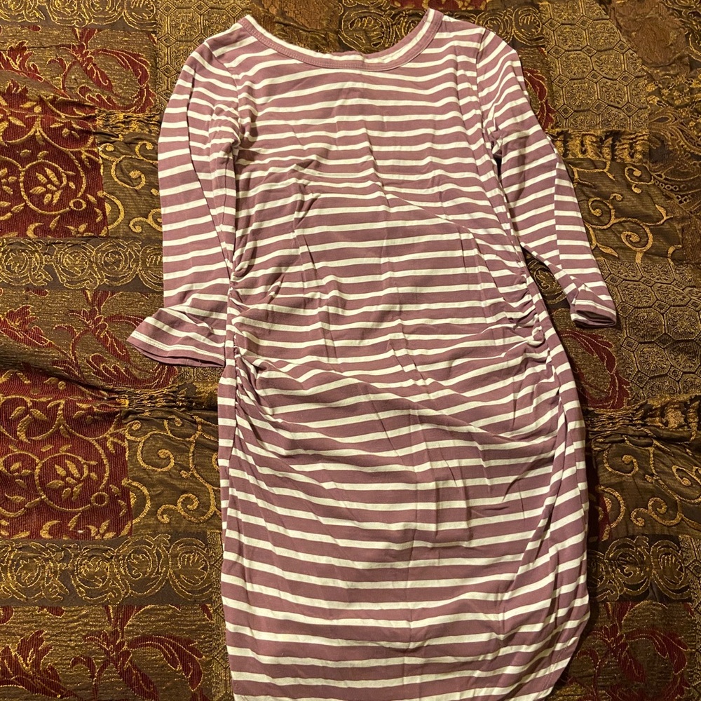 Heart & Hips Small Maroon/Purple and White Stripe Maternity Dress